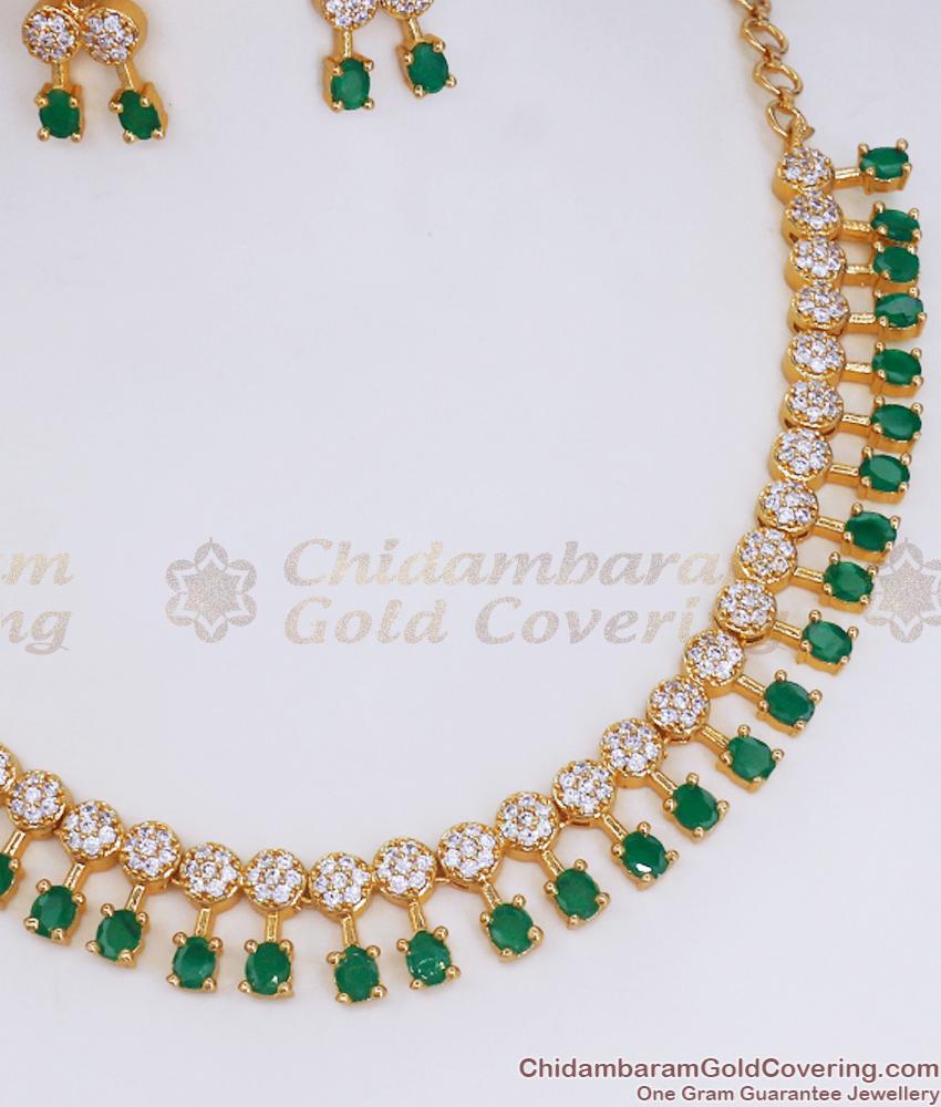 Attractive Emerald White Stone Gold Imitation Necklace Earrings Combo Set NCKN3057