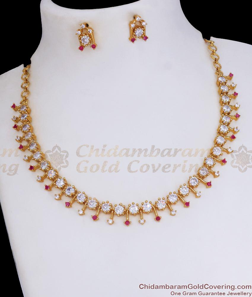 Party Wear Gold Necklace Earring Set Stone Pattern Jewelry NCKN3058