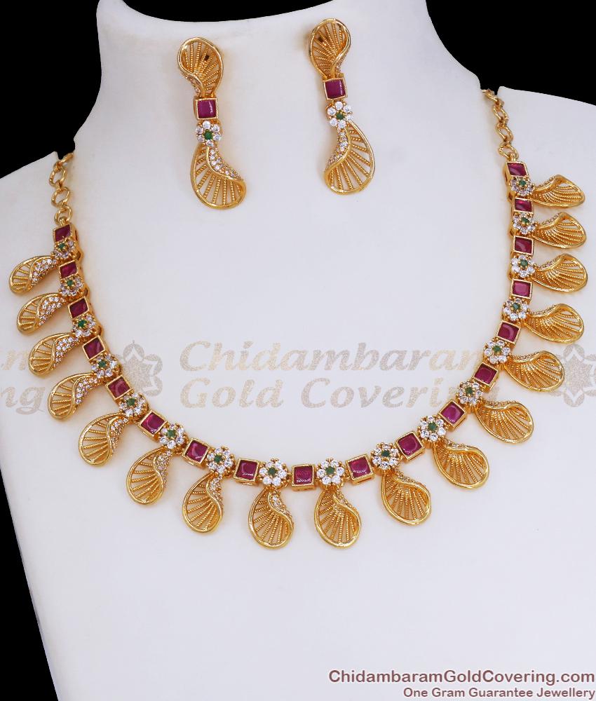 Elegant Floral Multi Stone Gold Plated Necklace Earrings Combo Set Shop Online NCKN3059