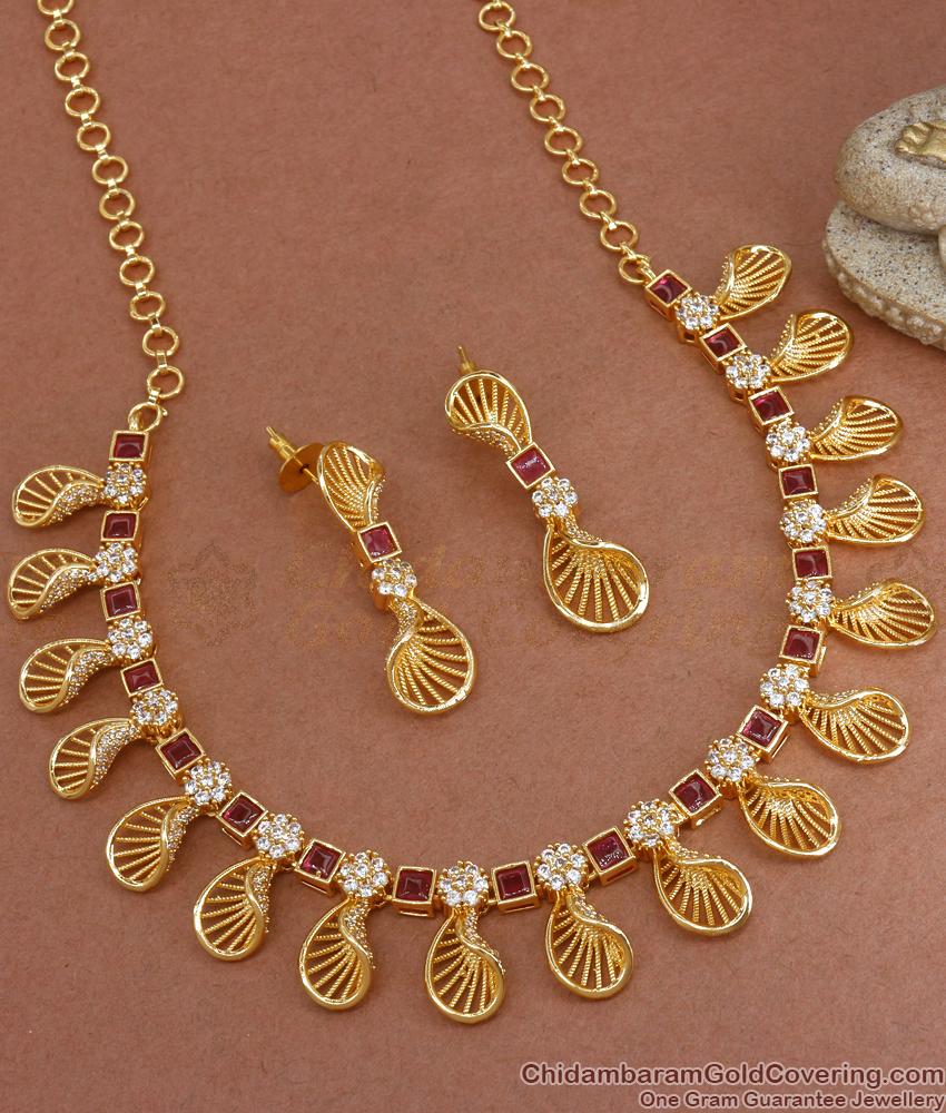 Womens Fashion 1 Gram Gold Necklace Earring Combo Floral Designs NCKN3060