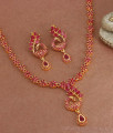 Full Ruby Stone Peacock Design Gold Necklace Earring Combo Set NCKN3062