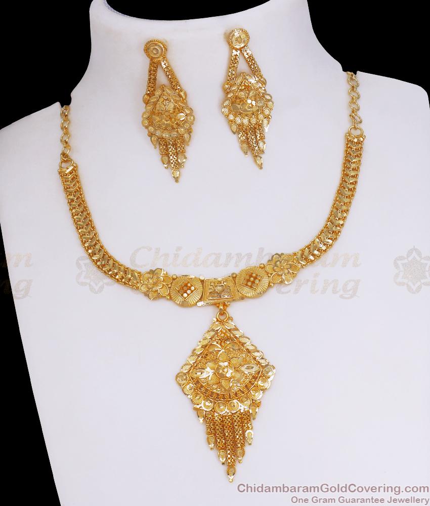 Bridal Forming Gold Tone Necklace Earrings Combo Set NCKN3064