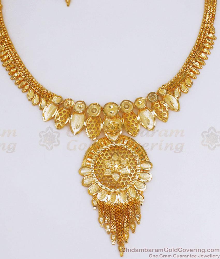 Real Gold Tone Necklace Earring Combo Bridal Forming Designs NCKN3068