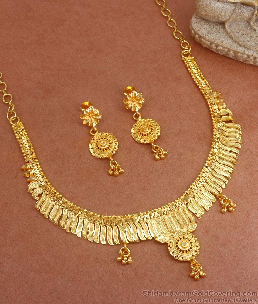 Affordable Close Neck Forming Gold Necklace Earring Combo Designs NCKN3069