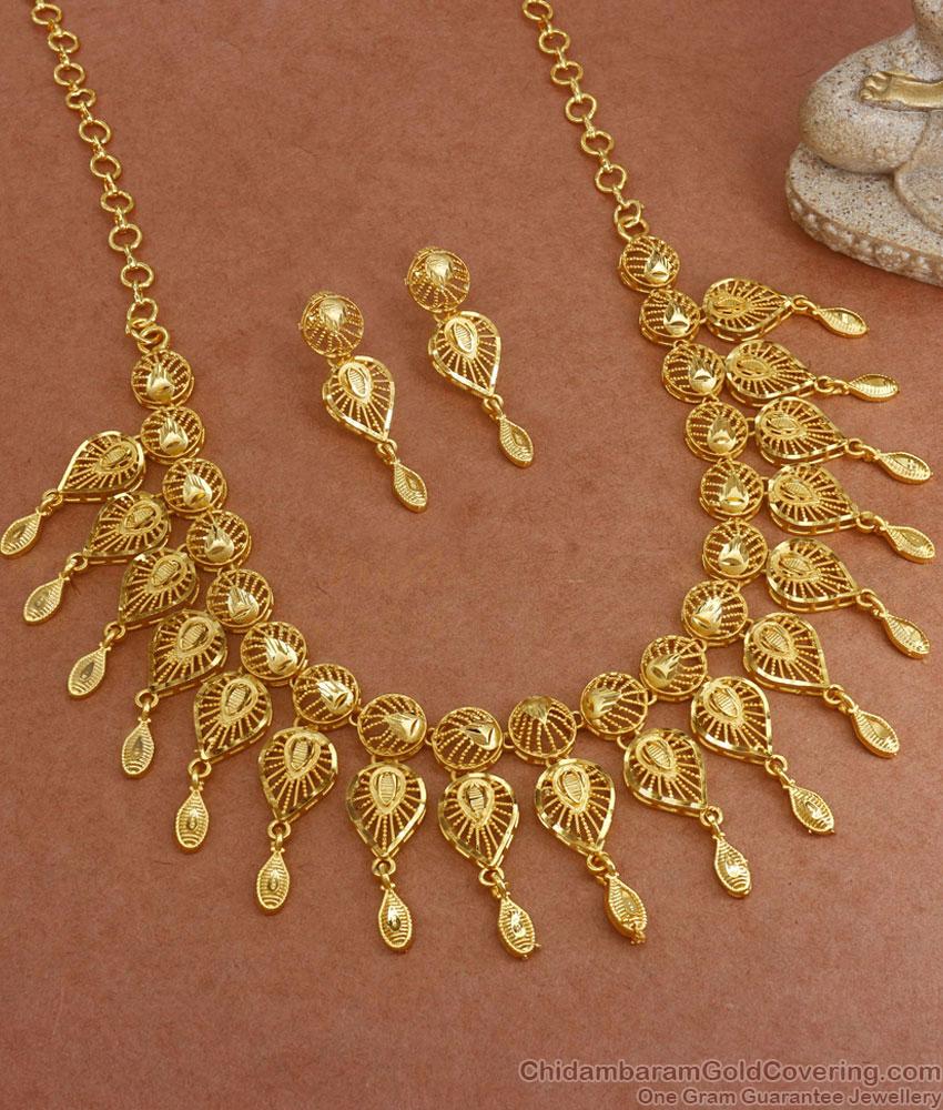 Grand Arabic Design 2 Gram Gold Necklace Earring Combo Set NCKN3071