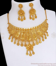 Luxurious 2 Gram Gold Bridal Choker Forming Necklace Earring Combo NCKN3075 Luxurious 2 Gram Gold Bridal Choker Forming Necklace Earring Combo NCKN3075