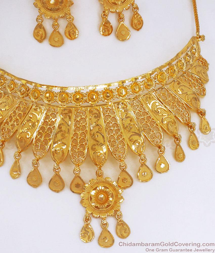 Luxurious 2 Gram Gold Bridal Choker Forming Necklace Earring Combo NCKN3075