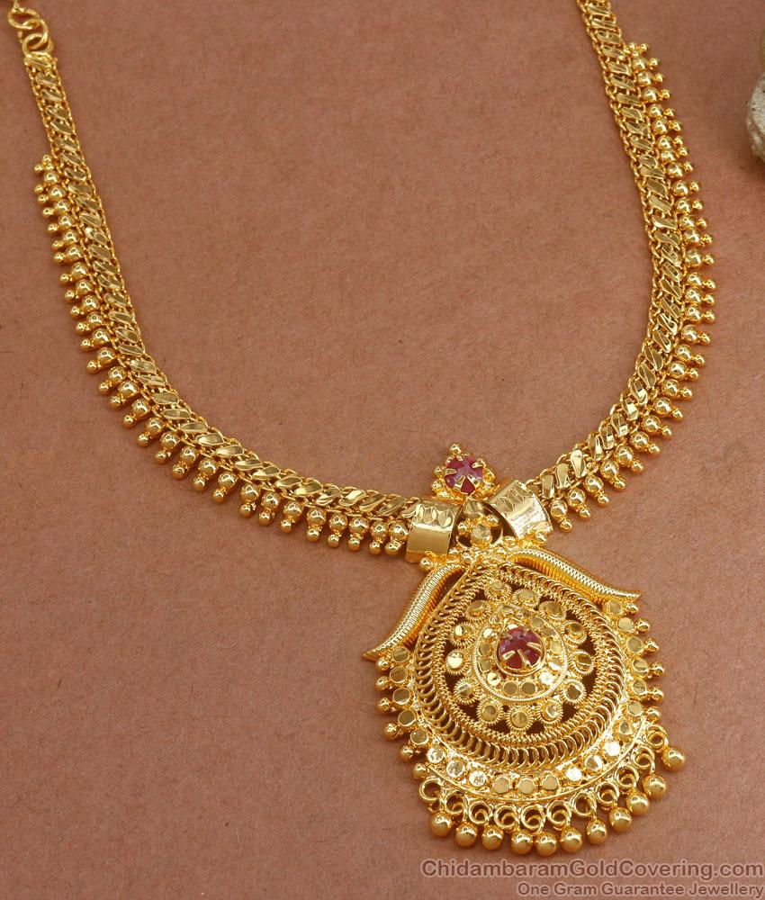 Womens Bridal Gold Plated Necklace Ruby Stone Pattern Shop Online NCKN3083