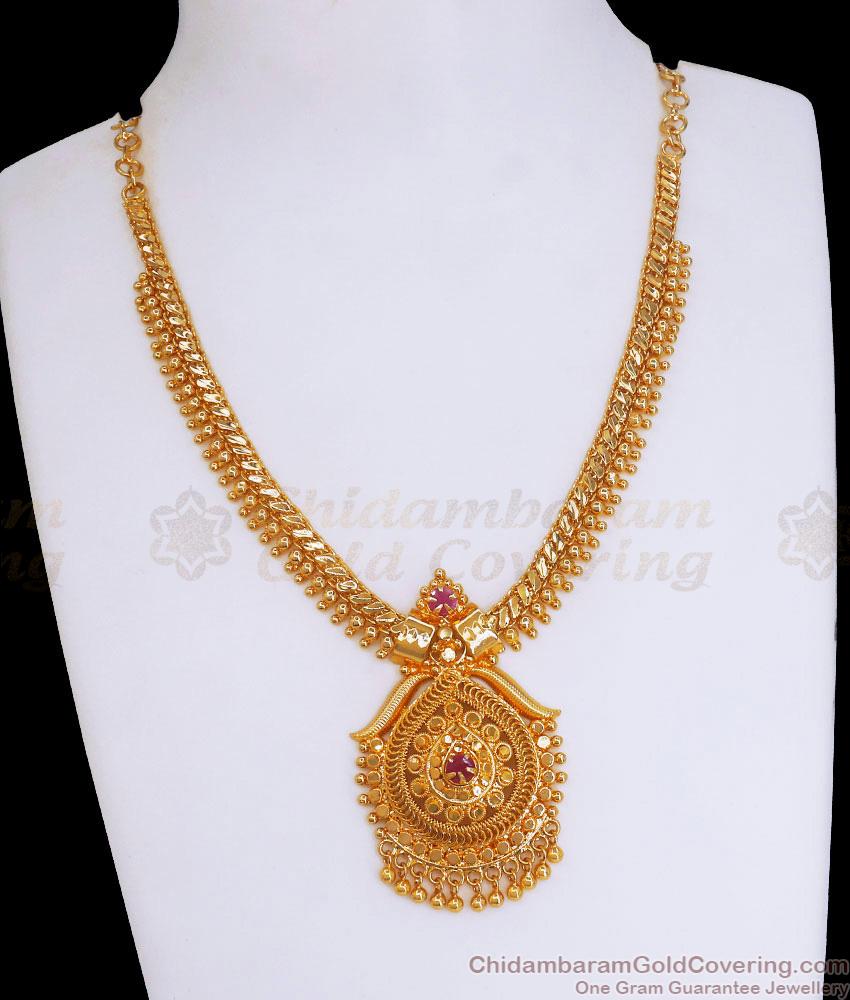 Womens Bridal Gold Plated Necklace Ruby Stone Pattern Shop Online NCKN3083