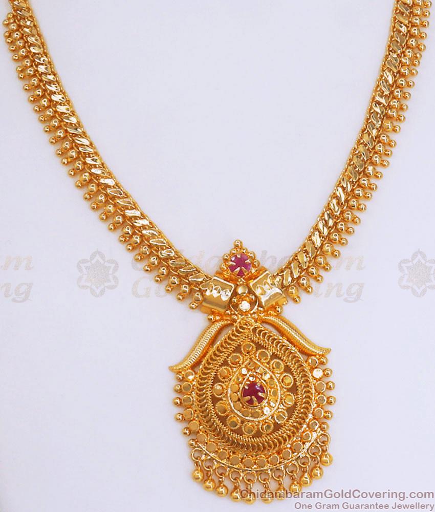 Womens Bridal Gold Plated Necklace Ruby Stone Pattern Shop Online NCKN3083