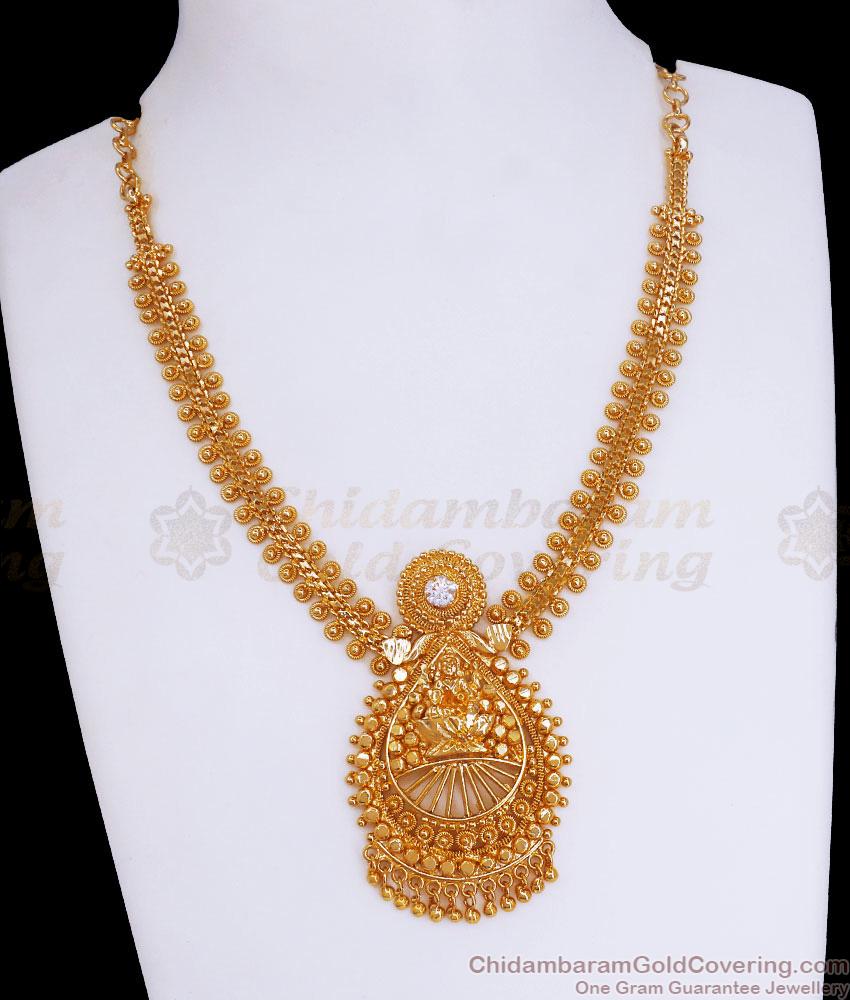 Traditional Lakshmi Gold Necklace White Stone Designs NCKN3084