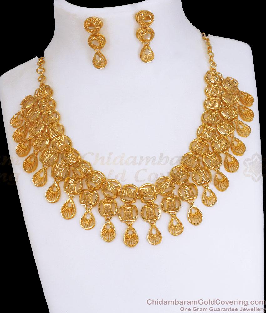 Original 2 Gram Gold Necklace Earring Dubai Bridal Combo Set NCKN3089