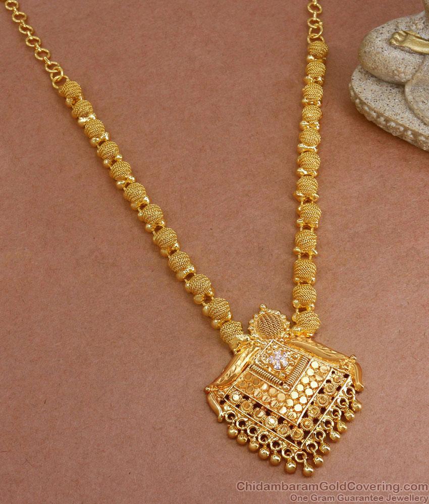 Net Pattern Gold Kerala Necklace White Stone Bridal Collections NCKN3094
