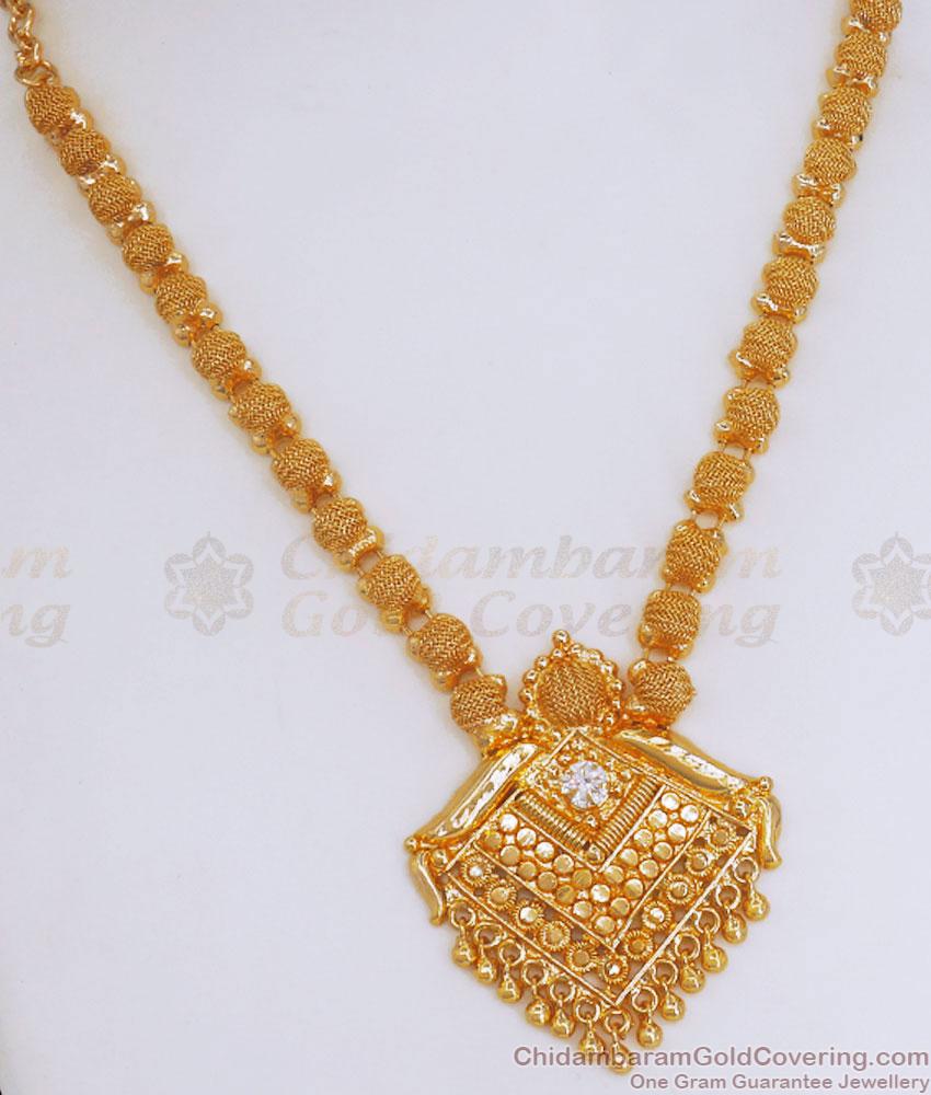 Net Pattern Gold Kerala Necklace White Stone Bridal Collections NCKN3094