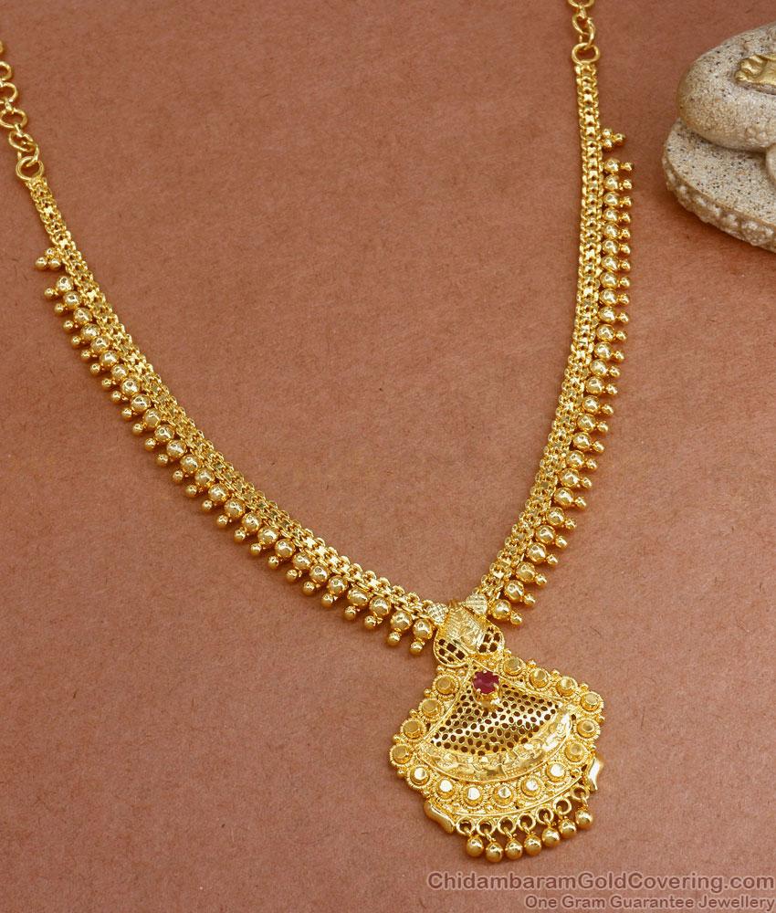 Single Ruby Stone 1 Gram Gold Light Weight Necklace Collections NCKN3096