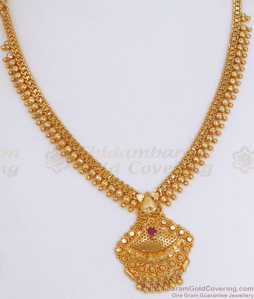 Single Ruby Stone 1 Gram Gold Light Weight Necklace Collections NCKN3096