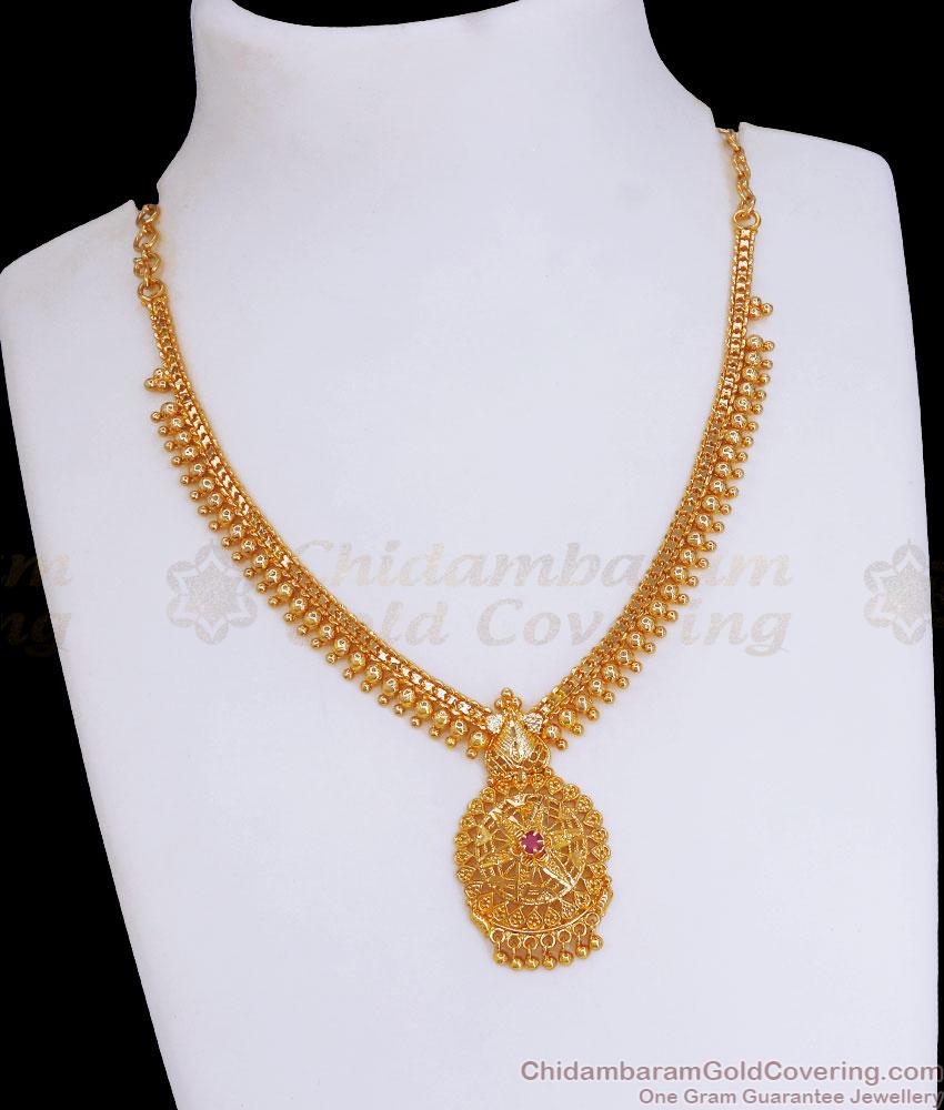 Bridal Gold Plated Necklace Ruby Stone Floral Designs Shop Online NCKN3097