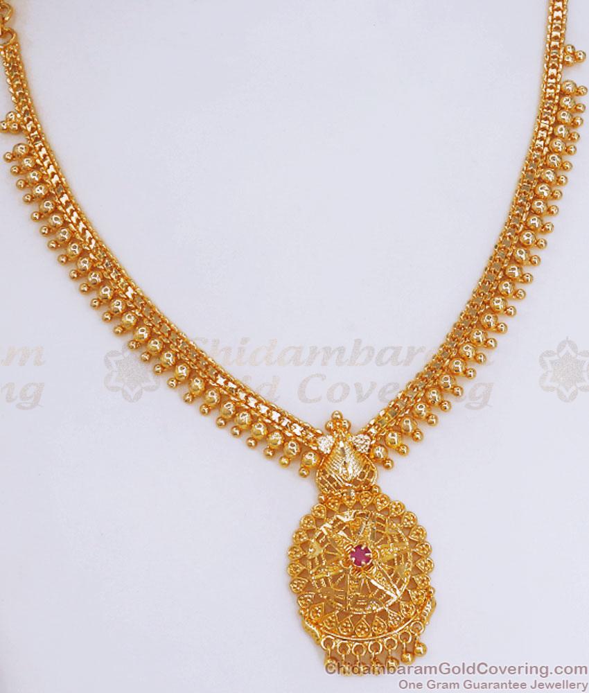 Bridal Gold Plated Necklace Ruby Stone Floral Designs Shop Online NCKN3097