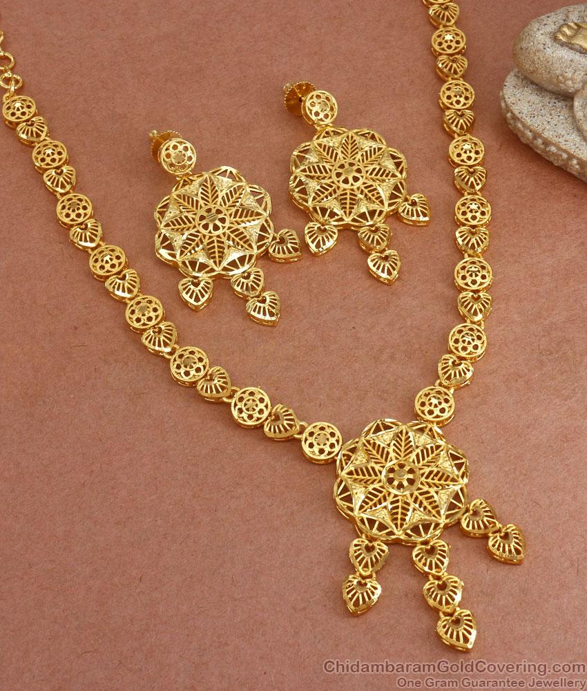 Arabic Gold Pattern Forming Necklace Earring Combo 2 Gram Bridal Jewelry NCKN3098