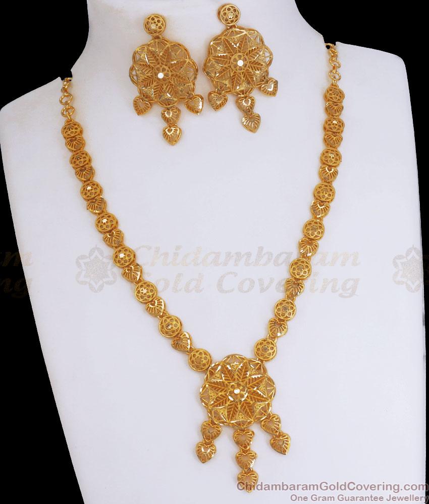 Arabic Gold Pattern Forming Necklace Earring Combo 2 Gram Bridal Jewelry NCKN3098