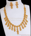 Heart Shaped Real Gold Tone Necklace Earring Italian Bridal Combo Set NCKN3099