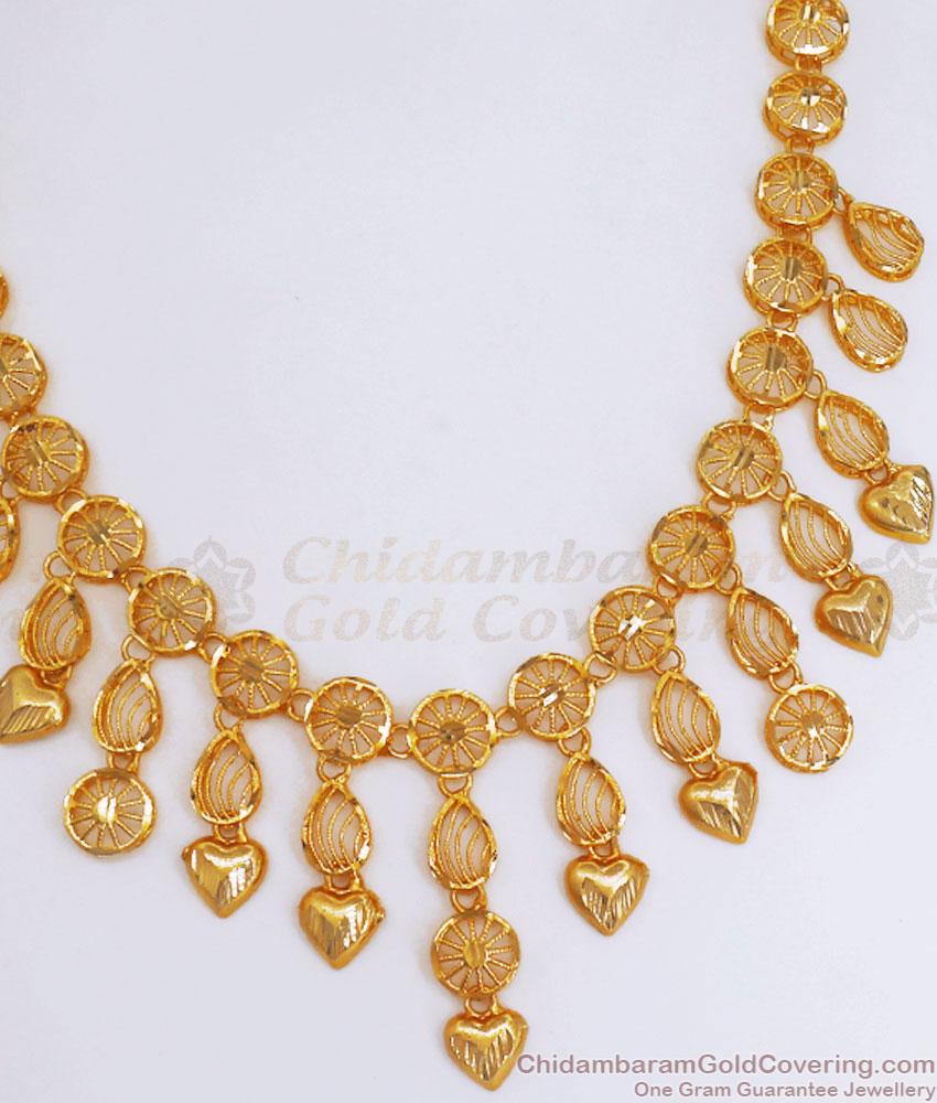 Heart Shaped Real Gold Tone Necklace Earring Italian Bridal Combo Set NCKN3099