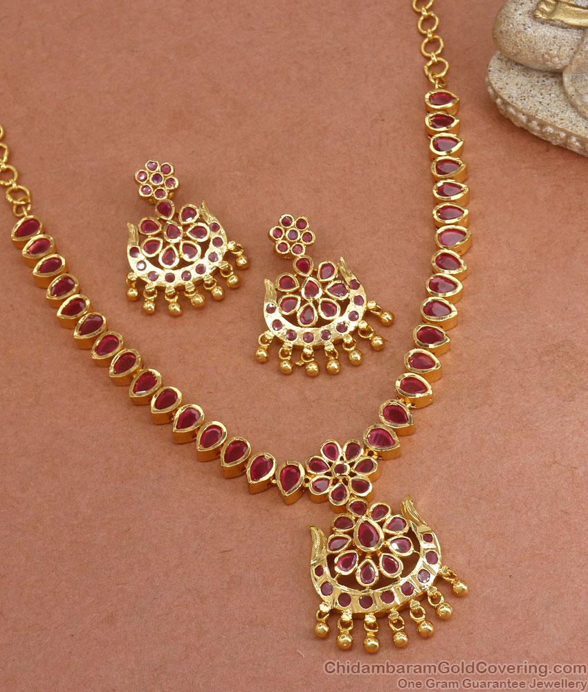 Beautiful Floral Gold Imitation Necklace Earring Combo Kemp Stone Jewelry NCKN3105