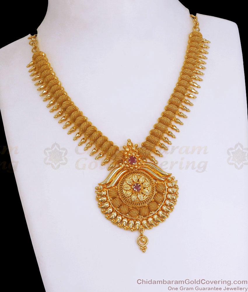 Stylish Net Pattern Gold Imitation Necklace Chandaballi Designs Kerala Jewelry NCKN3118