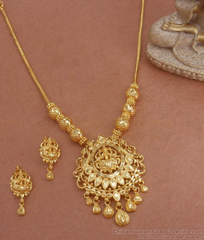 One Gram Gold Necklace Lakshmi Design Pin Type Earring Combo Bridal Wear NCKN3119