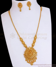 One Gram Gold Necklace Lakshmi Design Pin Type Earring Combo Bridal Wear NCKN3119 One Gram Gold Necklace Lakshmi Design Pin Type Earring Combo Bridal Wear NCKN3119