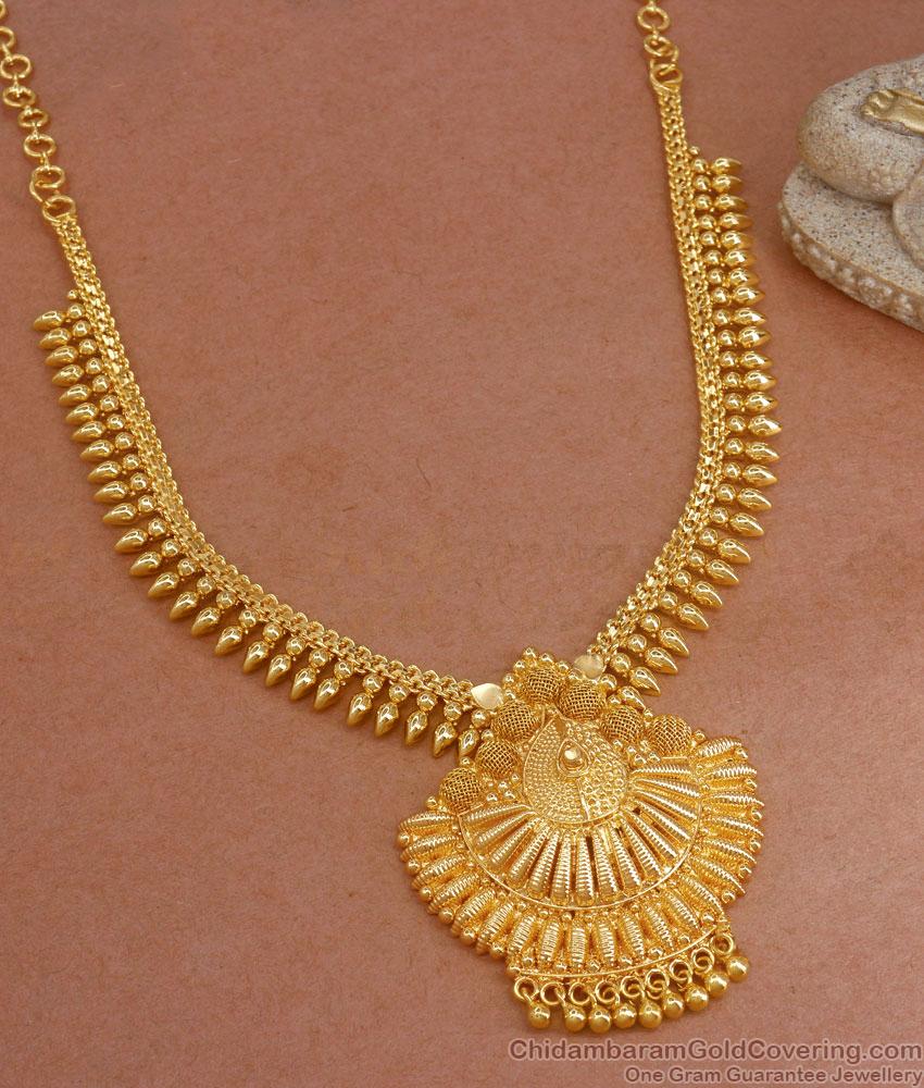 Latest Gold Plated Necklace Net Pattern Kerala Bridal Collections NCKN3126