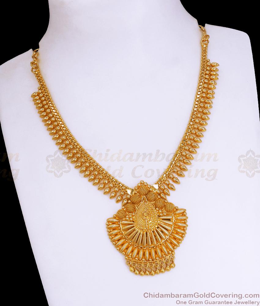 Latest Gold Plated Necklace Net Pattern Kerala Bridal Collections NCKN3126