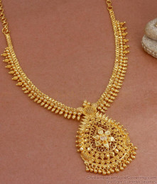Real Gold Pattern Necklace White Stone Kerala Jewelry Collections NCKN3127 Real Gold Pattern Necklace White Stone Kerala Jewelry Collections NCKN3127