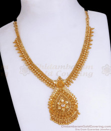 Real Gold Pattern Necklace White Stone Kerala Jewelry Collections NCKN3127 Real Gold Pattern Necklace White Stone Kerala Jewelry Collections NCKN3127