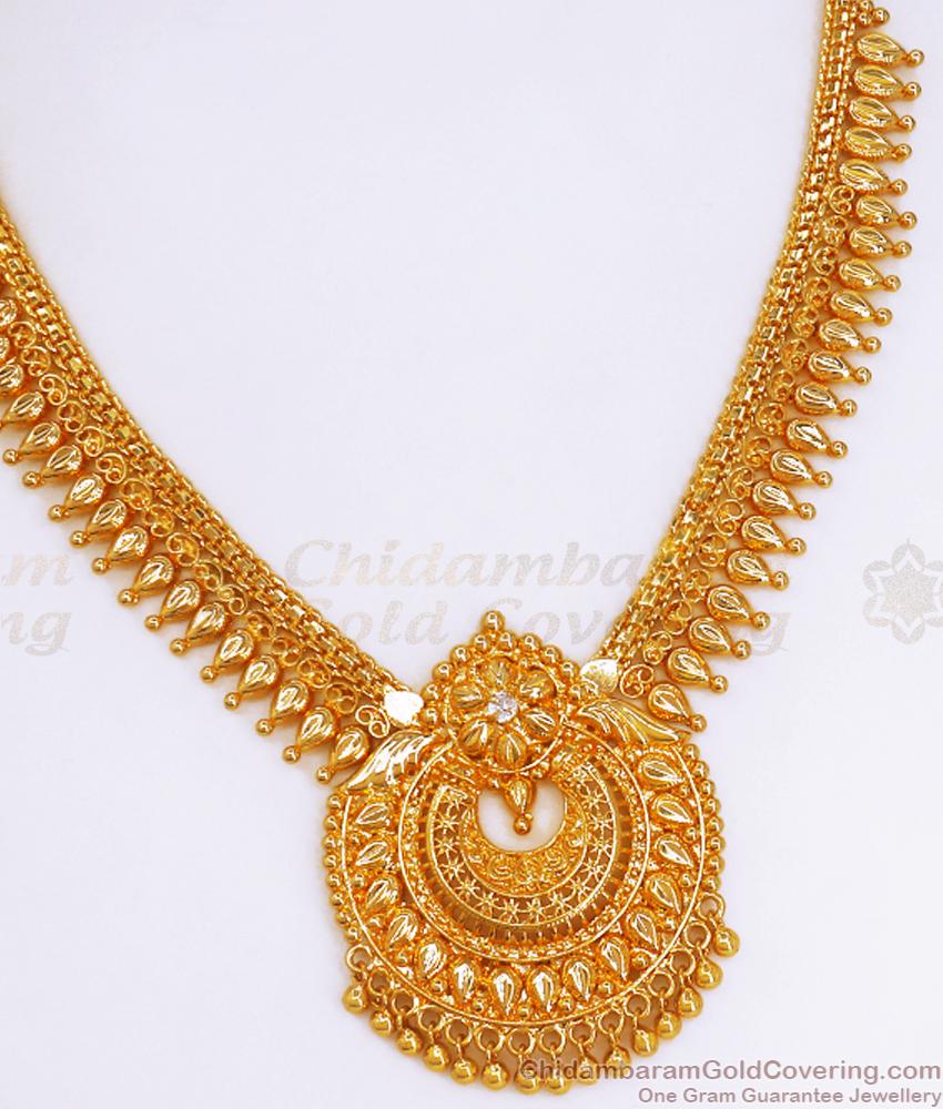 Traditional Gold Imitation Necklace Chandaballi Designs With White Stone NCKN3128