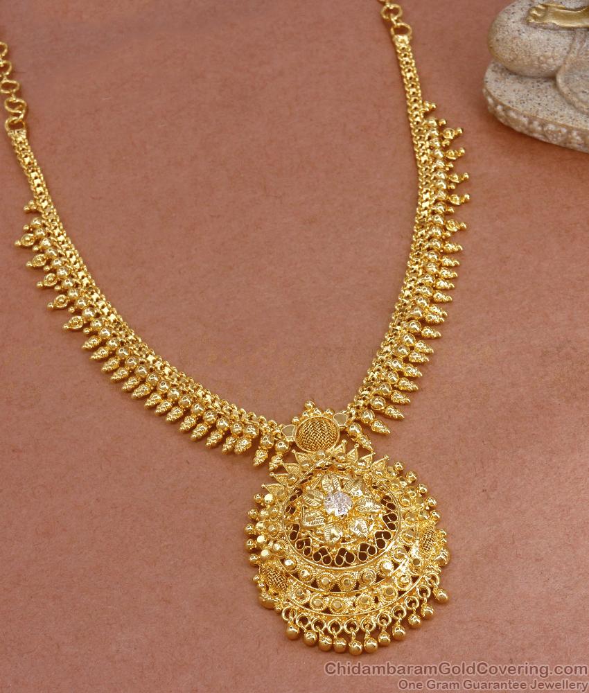 White Stone Mullaipoo Gold Necklace Designs Womens Bridal Jewelry NCKN3129