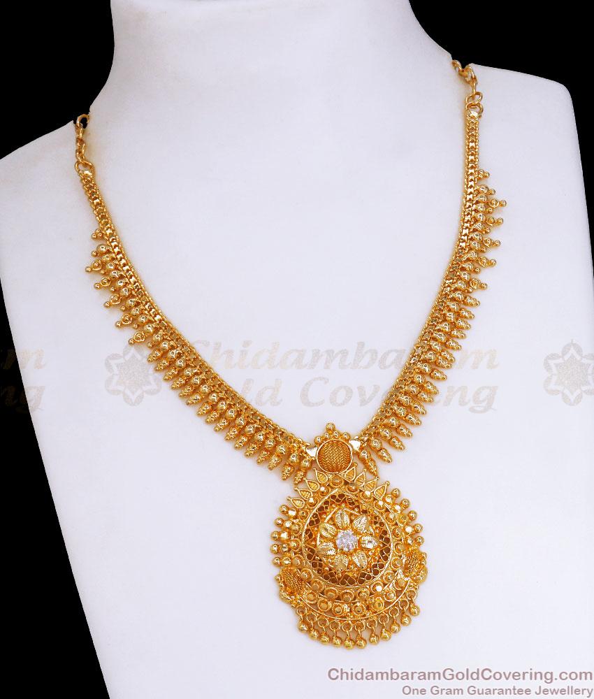 White Stone Mullaipoo Gold Necklace Designs Womens Bridal Jewelry NCKN3129