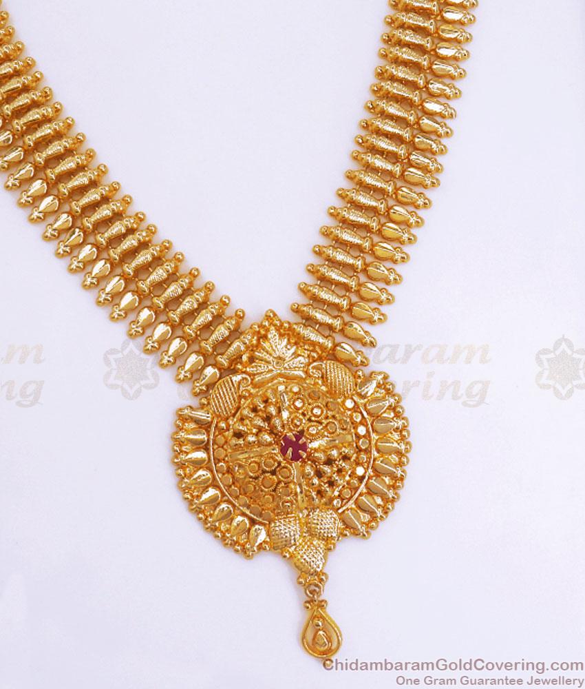 Handmade Mullai Arumbu Gold Plated Necklace Ruby Stone Bridal Collections NCKN3130