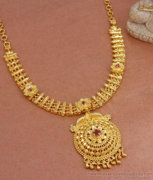 Grand Bridal Gold Imitation Necklace Floral Ruby Stone Designs NCKN3134 Grand Bridal Gold Imitation Necklace Floral Ruby Stone Designs NCKN3134