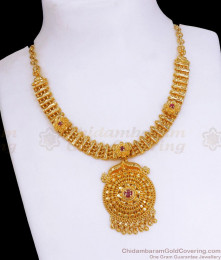 Grand Bridal Gold Imitation Necklace Floral Ruby Stone Designs NCKN3134 Grand Bridal Gold Imitation Necklace Floral Ruby Stone Designs NCKN3134