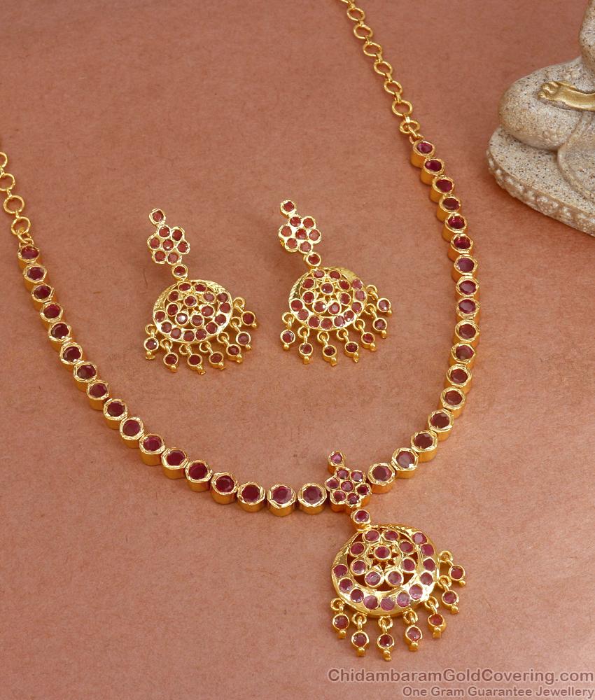 Premium Impon Ruby Attigai Gati Stone Necklace Earring Set NCKN3138