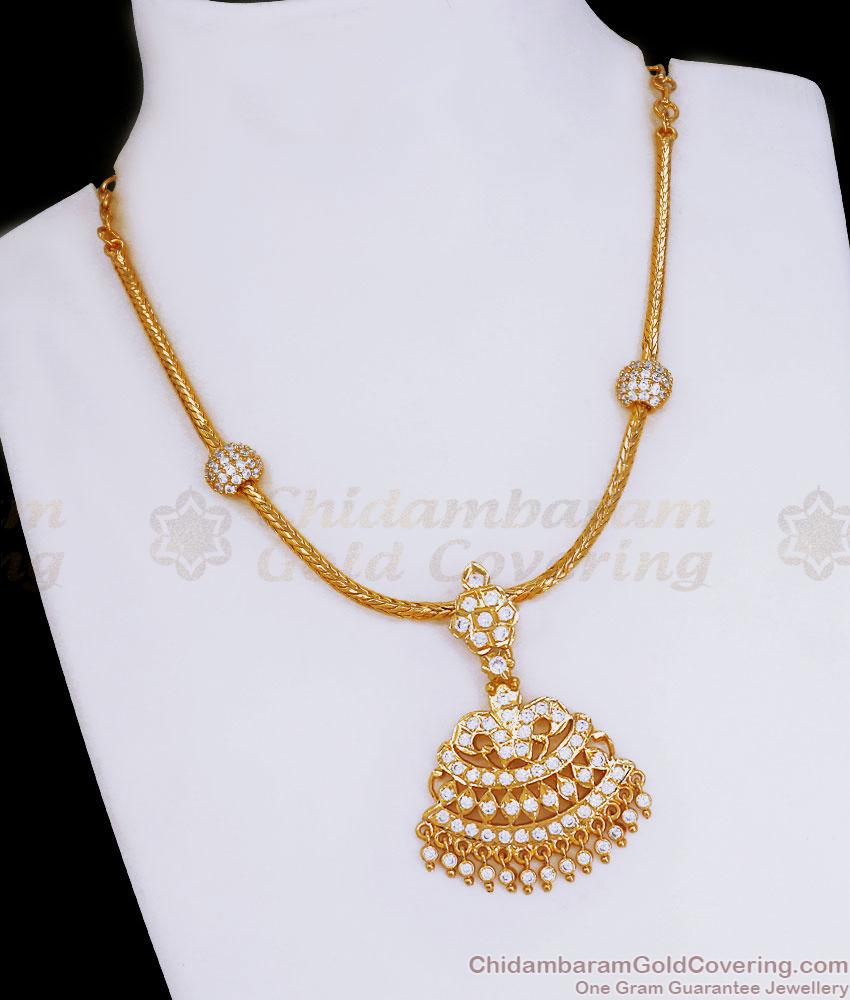 Traditional Impon Necklace with side Balls Design White Gati Stone Pattern NCKN3140