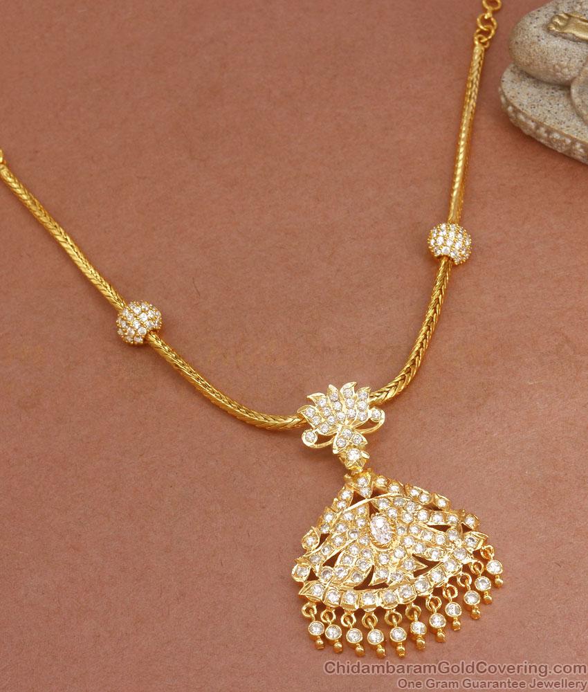 5 Metal Impon Bridal Necklace with Side Balls Lotus Design Full White Stone Jewelry NCKN3141