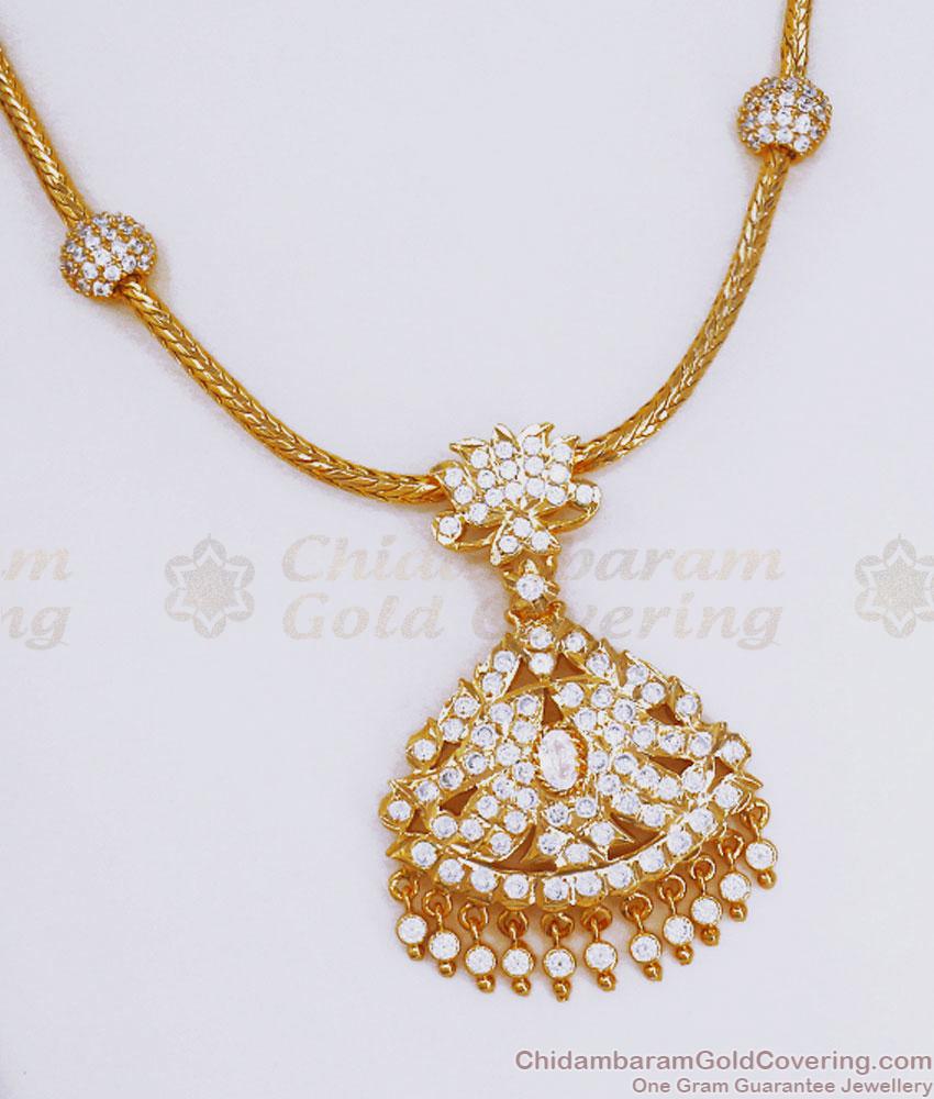 5 Metal Impon Bridal Necklace with Side Balls Lotus Design Full White Stone Jewelry NCKN3141