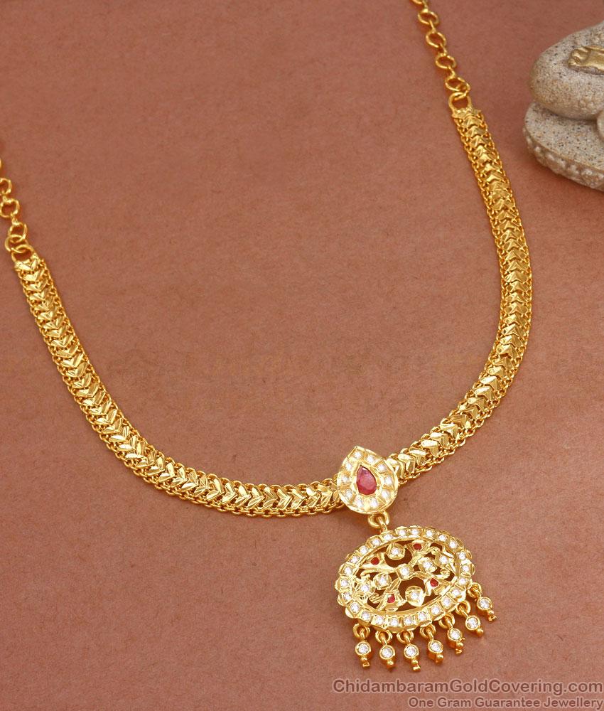 Pure Impon Panchaloha Necklace White Ruby Stone Floral Designs NCKN3145