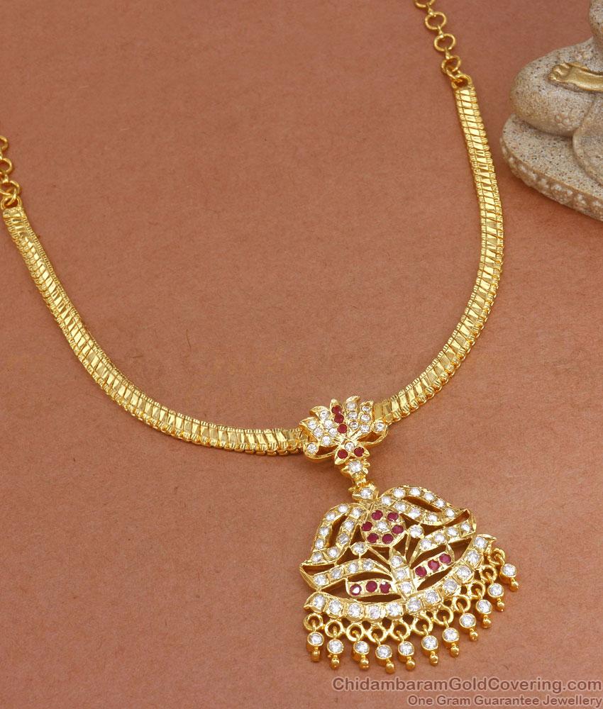 Thick Attigai Designs Impon Necklace Lotus Ruby White Stone Collections NCKN3147