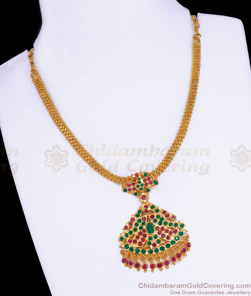 Traditional Ruby Green Stone Impon Necklace Womens Bridal Collections NCKN3150