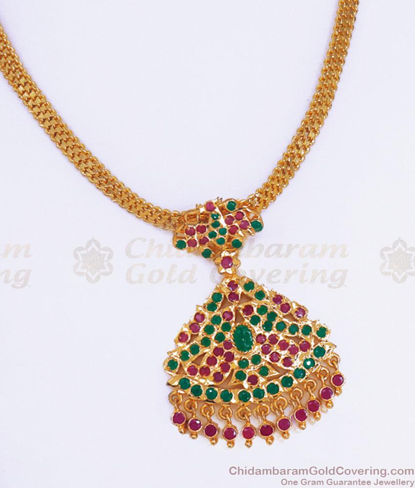 Traditional Ruby Green Stone Impon Necklace Womens Bridal Collections NCKN3150