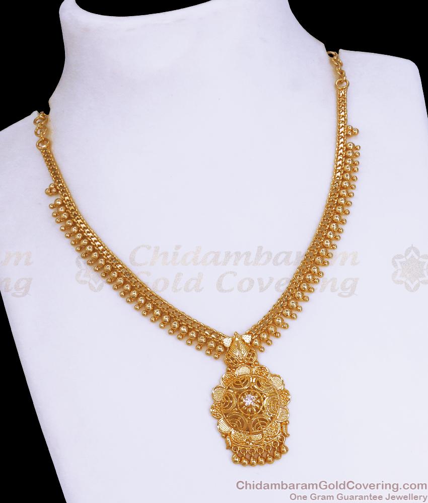 White Stone Kerala Gold Haram Mullai Motu Designs Shop Online NCKN3153
