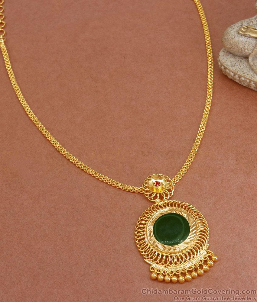 Stylish Gold Plated Necklace Big Single Green Palakka Stone Collections NCKN3166